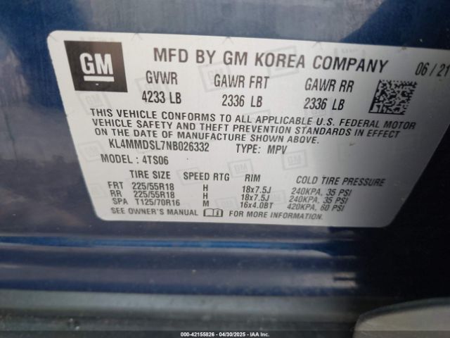 KL4MMDSL7NB026332 Buick Encore Gx Fwd Select