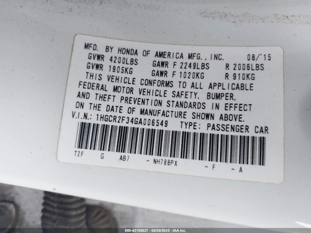 1HGCR2F34GA006549 Honda ACCORD LX