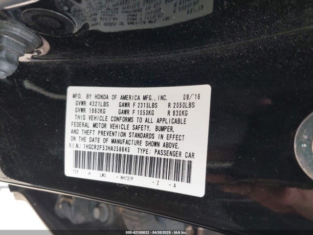 1HGCR2F53HA058645 Honda Accord Sport