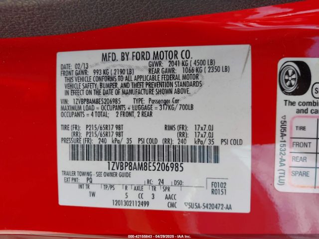 2014 FORD MUSTANG 1ZVBP8AM8E5206985 Photo 8
