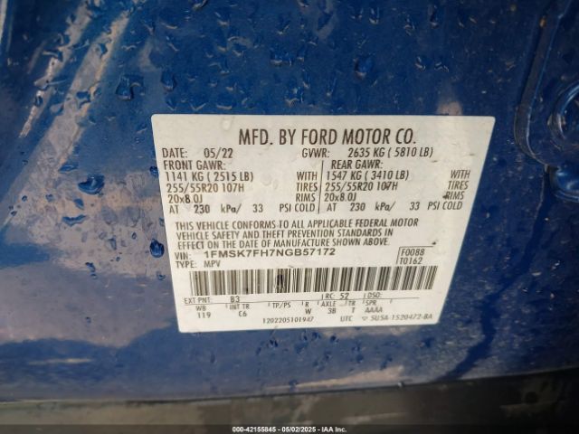 1FMSK7FH7NGB57172 Ford Explorer Limited
