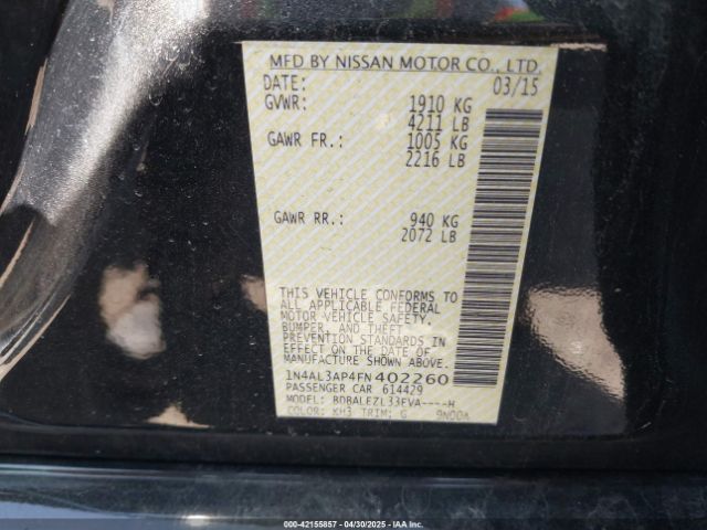 1N4AL3AP4FN402260 Nissan Altima 2.5 S