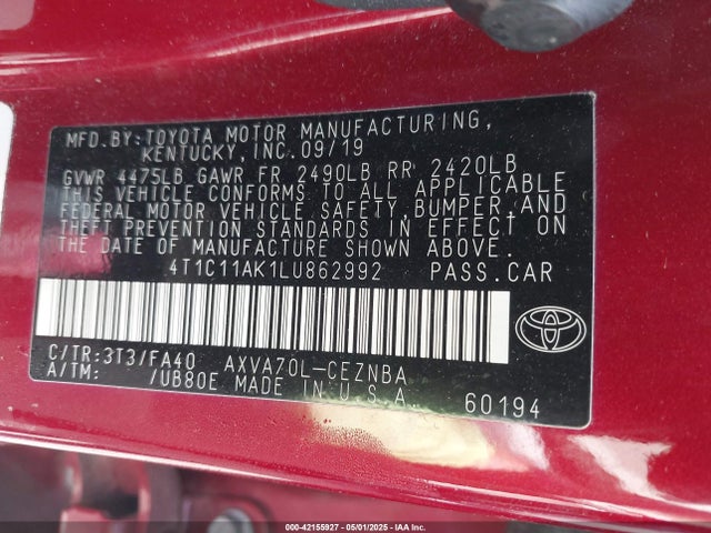 4T1C11AK1LU862992 Toyota CAMRY LE