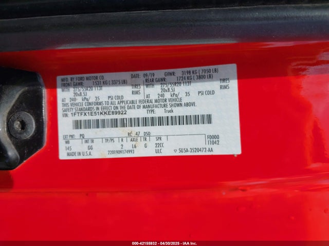 1FTFX1E51KKE89922 Ford F-150 Xl