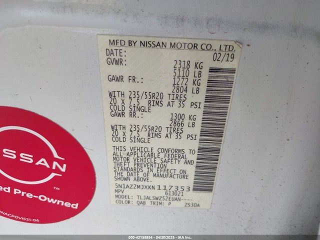 5N1AZ2MJXKN117353 Nissan 2019