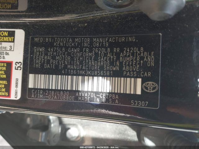 4T1B61HK3KU856581 Toyota CAMRY XSE