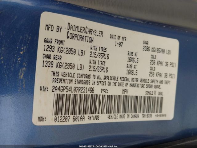 2007 CHRYSLER TOWN & COUNTRY 2A4GP54L07R231468 Photo 8
