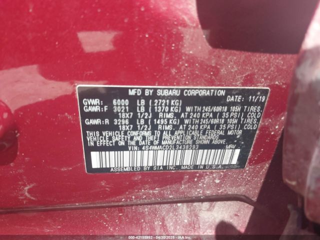 4S4WMACD2L3438293 Subaru Ascent Premium