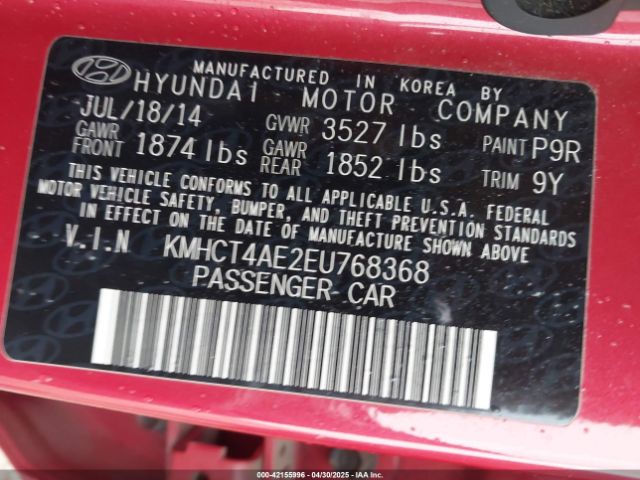 KMHCT4AE2EU768368 Hyundai ACCENT GLS