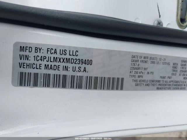 1C4PJLMXXMD239400 Jeep Cherokee Latitude Lux Fwd