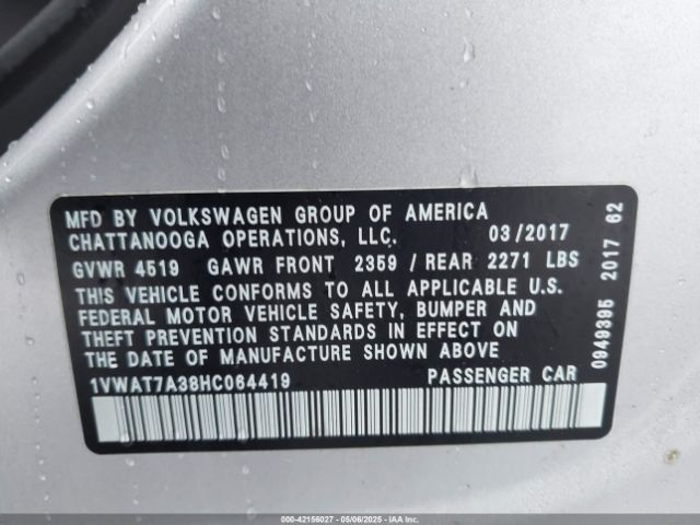 1VWAT7A38HC064419 Volkswagen Passat 1.8t S
