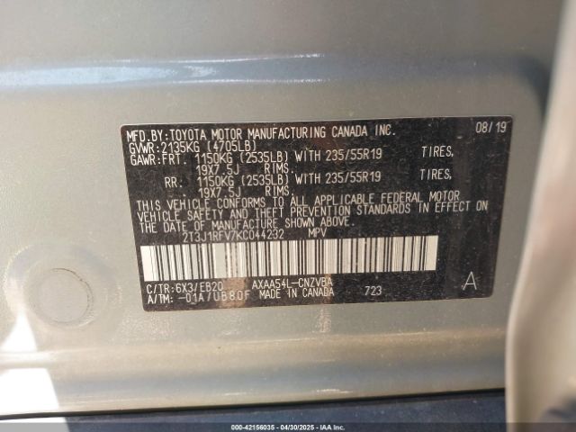 2T3J1RFV7KC044232 Toyota Rav4 Adventure