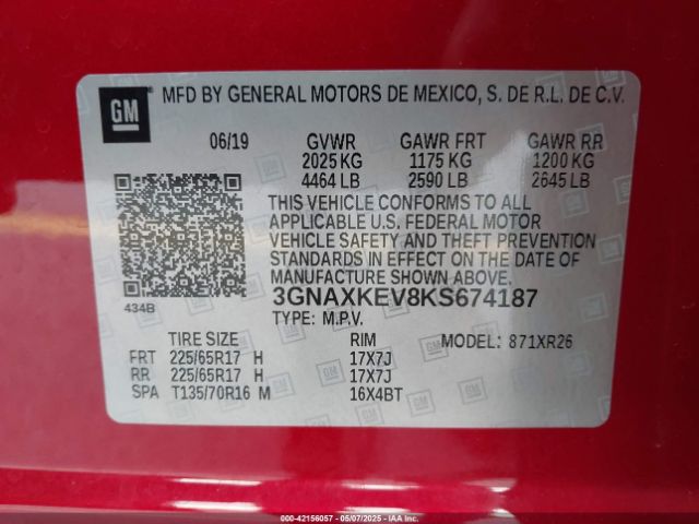 2019 CHEVROLET EQUINOX 3GNAXKEV8KS674187 Photo 8