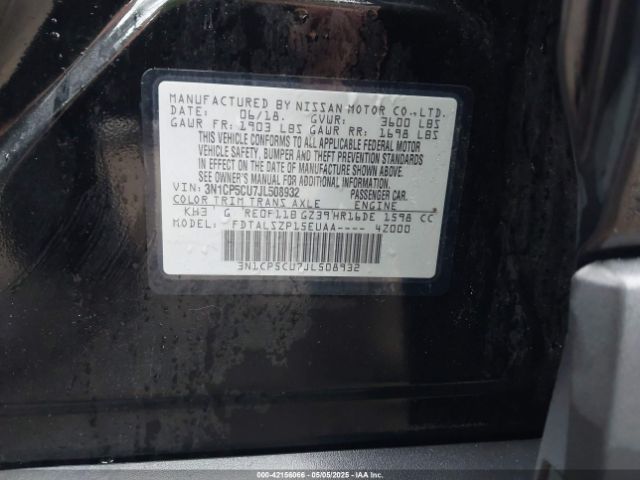 3N1CP5CU7JL508932 Nissan KICKS SV