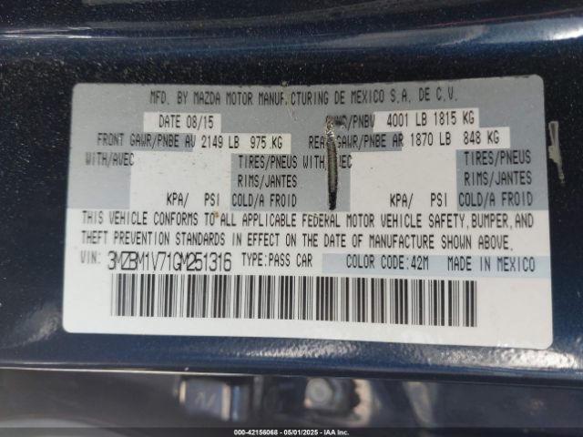 3MZBM1V71GM251316 Mazda Mazda3 I Touring