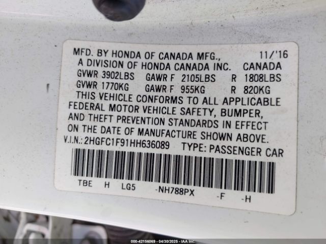 2HGFC1F91HH636089 Honda Civic Touring