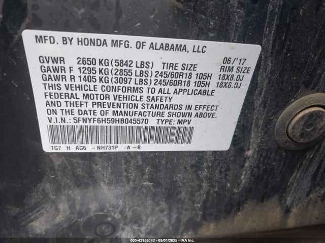 5FNYF6H59HB045570 Honda j35y6