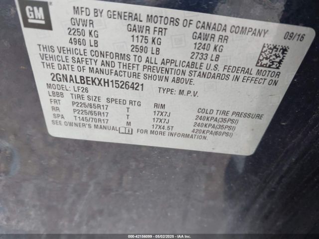 2GNALBEKXH1526421 Chevrolet EQUINOX LS