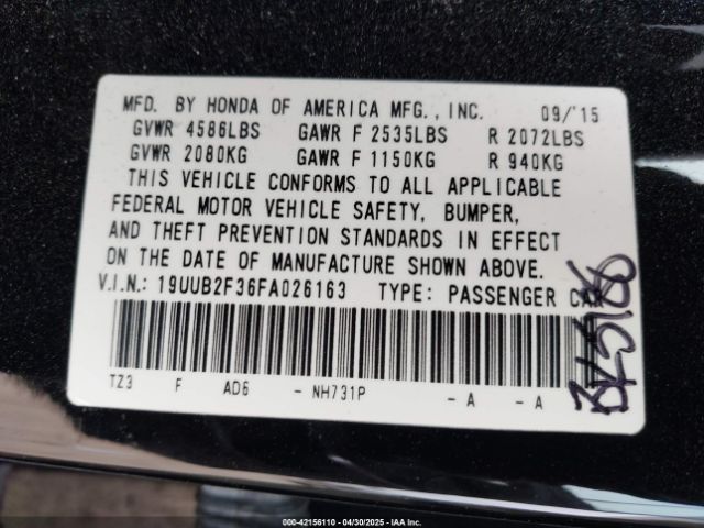 19UUB2F36FA026163 Acura Tlx V6