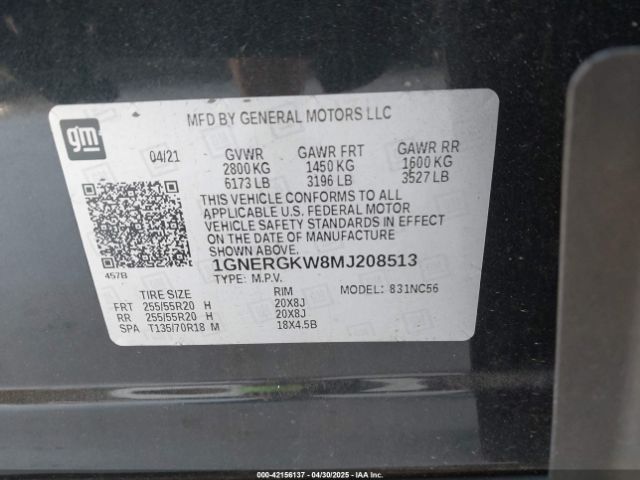 1GNERGKW8MJ208513 Chevrolet Traverse Fwd Lt Cloth