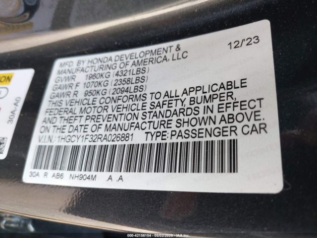 1HGCY1F32RA026881 Honda ACCORD EX