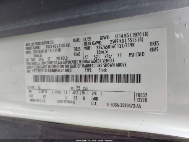 1FTBR1C80MKA31085 Ford Transit-250