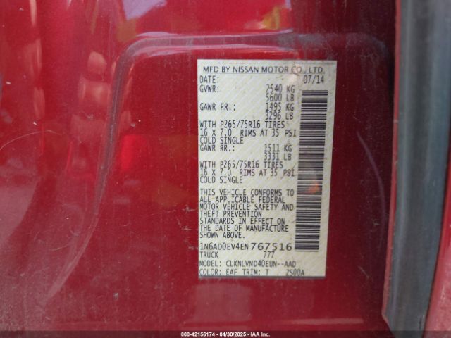 1N6AD0EV4EN767516 Nissan Frontier Pro-4x