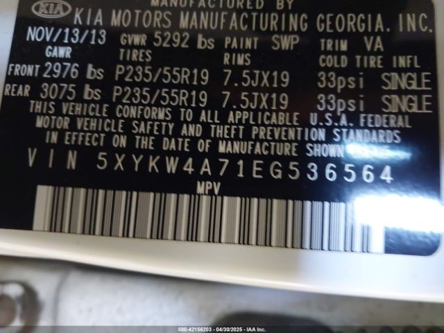 5XYKW4A71EG536564 KIA SORENTO SX