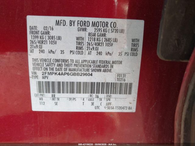 2FMPK4AP6GBB29604 Ford EDGE SPORT