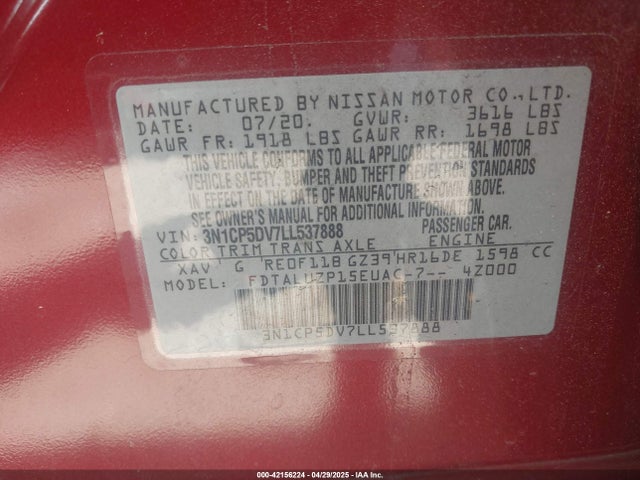 3N1CP5DV7LL537888 Nissan Kicks Sr Xtronic Cvt