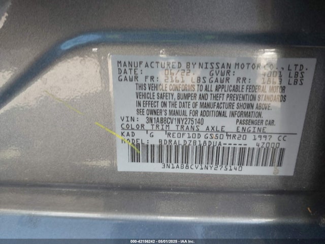 3N1AB8CV1NY275140 Nissan Sentra Sv Xtronic Cvt