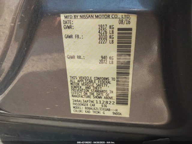 1N4AL3AP7HC112822 Nissan Altima 2.5 Sv