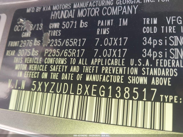 5XYZUDLBXEG138517 Hyundai Santa Fe Sport 2.4l