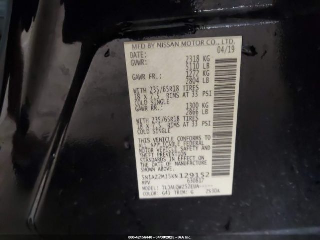 5N1AZ2MJ5KN129152 Nissan MURANO SV