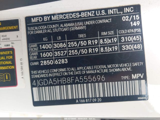 4JGDA5HB8FA555696 Mercedes-Benz Ml 350 4matic