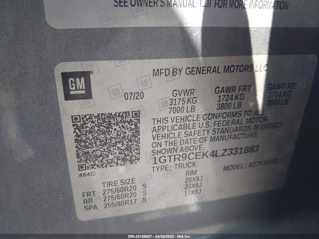 GMC Sierra 1500 4wd Double Cab Standard Box Elevation 2020 1GTR9CEK4LZ331883 Image 9