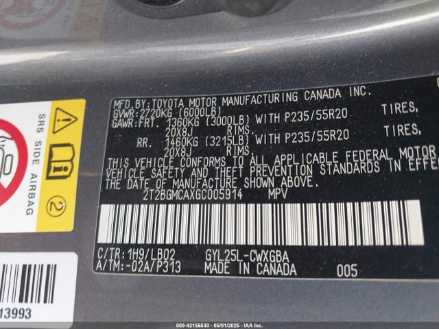 2T2BGMCAXGC005914 Lexus RX