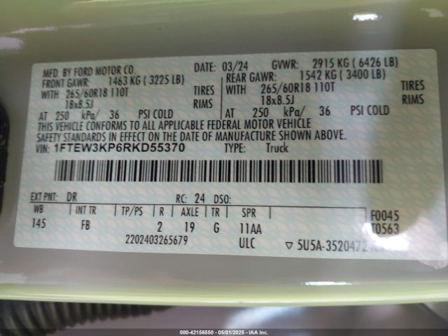 1FTEW3KP6RKD55370 Ford F-150 Xlt
