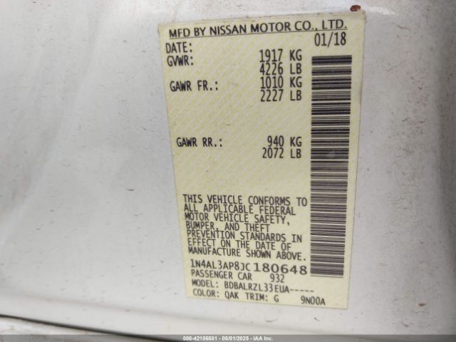 1N4AL3AP8JC180648 Nissan Altima 2.5 Sl