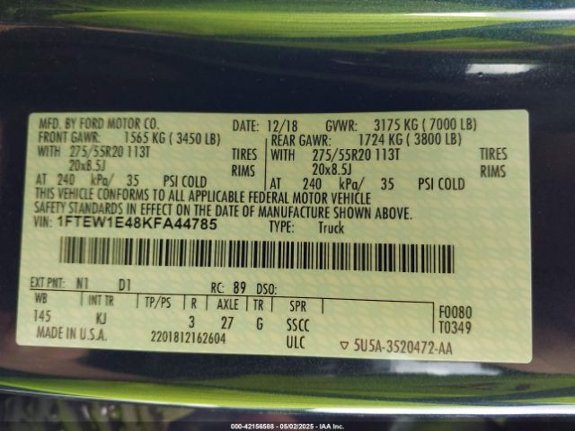 1FTEW1E48KFA44785 Ford F-150 King Ranch