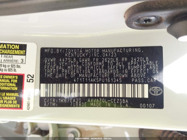 4T1T11AK5PU161345 Toyota a25a-fks