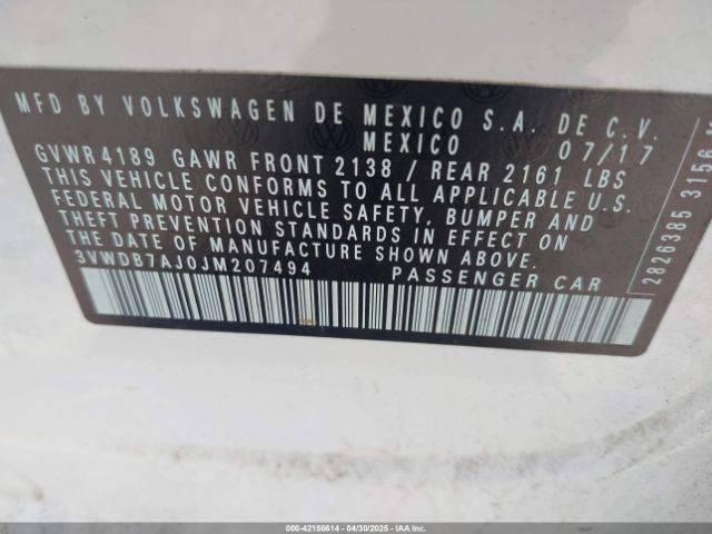 3VWDB7AJ0JM207494 Volkswagen Jetta 1.4t Se/1.4t Wolfsburg Edition