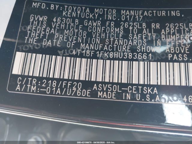 4T1BF1FK8HU383661 Toyota CAMRY SE