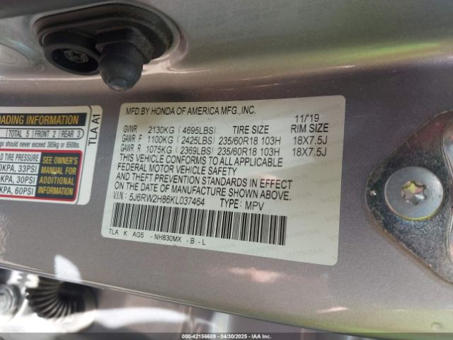 2019 HONDA CR-V 5J6RW2H86KL037464 Photo 8
