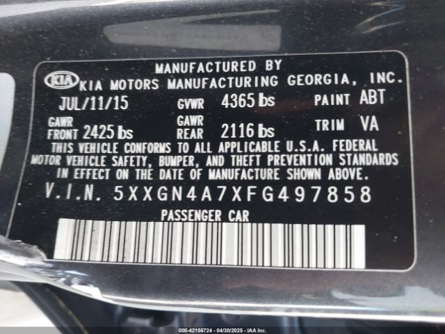 5XXGN4A7XFG497858 KIA OPTIMA EX