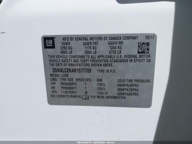 2GNALCEK4H1577709 Chevrolet EQUINOX LT