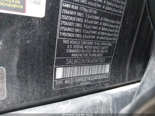SALWG2KF9GA567503 Land Rover td6 lev3 lev160