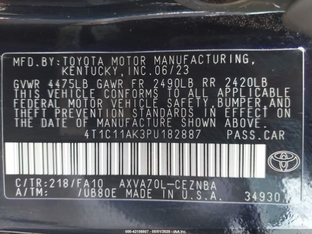 4T1C11AK3PU182887 Toyota CAMRY LE