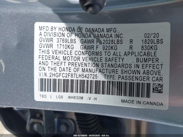 2HGFC2F87LH542725 Honda Civic Sport