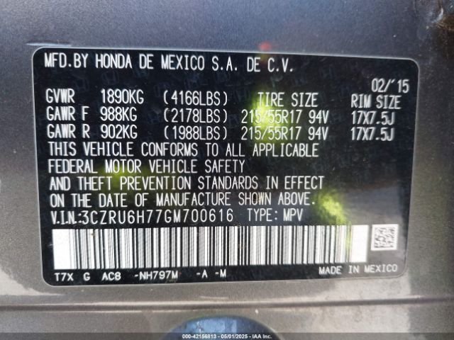 3CZRU6H77GM700616 Honda Hr-v Ex-l